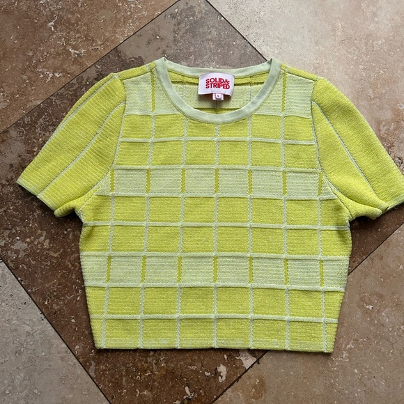 Solid & Striped Yellow Pear & Marshmallow Checkered Gingham Knit Cara Top Small - Picture 5 of 5